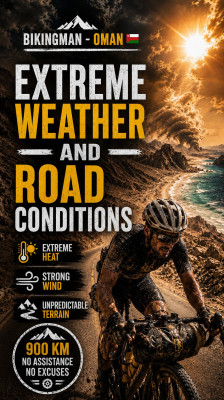 Condiciones extremas de clima y carretera en Omán | BikingMan – Omán