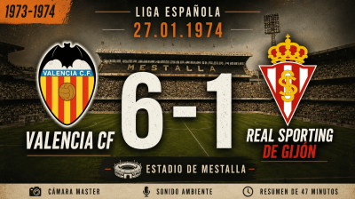 Valencia CF vs Real Sporting de Gijón (6:1) | Liga Hiszpańska 27-01-1974 | 47-minutowy Skrót