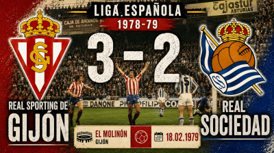 Real Sporting de Gijón vs Real Sociedad (3:2) | Liga Hiszpańska 18.02.1979 | Pełny Mecz