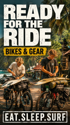 Dylan y Rian preparan las bicicletas y el equipo para comenzar la aventura | Eat.Sleep.Surf