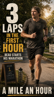 Beau Miles kicks off his marathon by completing three laps in the first hour | A Mile an Hour