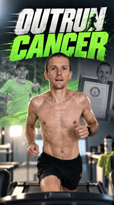 Luca Turrini yrittää rikkoa Guinnessin ennätyksen 24 tunnin juoksumatolla juostusta matkasta · Outrun Cancer