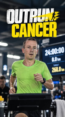 Luca Turrini nimmt die Herausforderung an, den Guinness-Weltrekord für die zurückgelegte Strecke auf dem Laufband innerhalb von 24 Stunden zu brechen · Outrun Cancer